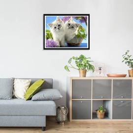Pavemlo Diamond Painting Set Accessories Cat, DIY 5D Diamond Embroidery Painting Kits Animal Flowers, Full Drill Crystal Rhinestone Embroidery Pictures DIY Diamond Painting for House Wall Decoration