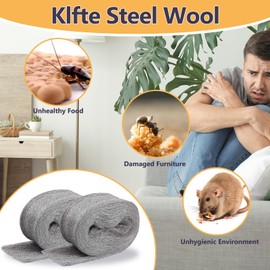 Klfte 5 Pack Steel Wool for Mice Control, 3.2" x7.5 ft Wool, Gap Filler for Home & Garage, DIY Bundle with Gloves & Scissors