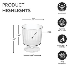 Party Essentials Disposable Plastic 2-Ounce Mini Stemware Glasses, for Wine Tastings, Small Portions, Food Samples, Condiments, Sauces, 20-Count, Clear