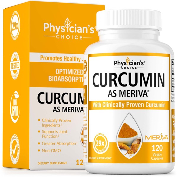 Physician's CHOICE Curcumin Meriva 500 - Clinically Studied - 29x Better Absorption Than Ordinary Turmeric Curcumin Supplements - Scientifically Substantiated Joint Support - 120 Capsules