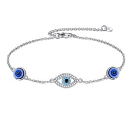 POPLYKE Evil Eye Bracelets for Women 925 Sterling Silver Protection Adjustable Bracelet Evil Eye Chain Link Bracelet Jewelry for Her