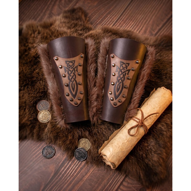 Nordic Viking Barbarian Armor Guards Bracers Medieval Faux Fur Gauntlet