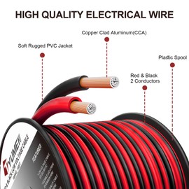 TYUMEN 12 Gauge Wire 50FT, 12 AWG Red Black Hookup Electrical Wire LED Strips Extension Cord 12V/24V DC Cable, 12AWG 2 Conductors Flexible Wire for in-Home, Autos, Schools use