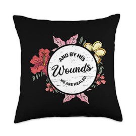 Rabbit Egg Jesus Easter Sunday Resurrection And by his Wounds we are Healed Resurrection Jesus Rabbit Throw Pillow, 18x18, Multicolor