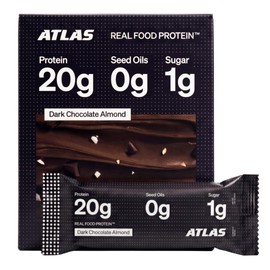 Atlas Real Food High Protein Bars – 20g Protein, 1g Sugar, Clean Ingredients, High Fiber, Low Sugar Snack Bar, No Seed Oils, No Artificial Sweeteners (Dark Chocolate Almond, 12 Count)