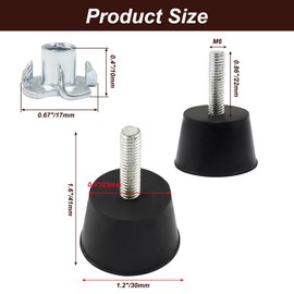 Litoexpe 1.2 Inch M6 Thread Adjustable Furniture Leveling Feet Screw in Threaded 4PCS, Table Chair Levelers Feet Glides for Chairs Tables Cabinet Sofa Furniture