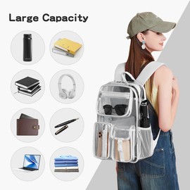 Cusangel Heavy Duty Clear Backpack Clear BookBag,Stadium backpack 16 x11 x5inch TPU Large Capacity See Through Backpack for Sport Events,Travel (Grey)