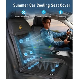 JPart 2025 Upgraded Cooling Car Seat Cover with Massage,12-24V Cooling Seat Cushion for Summer,12 Fans Ac Ventilated Seat Covers for Truck SUV Car Universal Fit