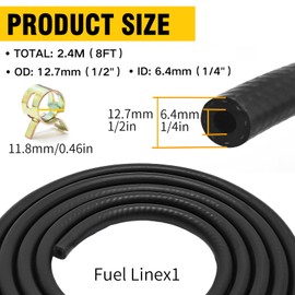 MospdyGear 6mm (1/4") ID Fuel Line Hose with 10 Clamps, 2.4M Gas Tube Braided Rubber Tubing, Replace for Automotives Boat Generators