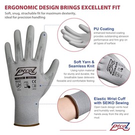 PTCOL PU Coated Work Gloves -12 Pairs Bulk Pack, Excellent Grip, Seamless Knit Nylon Safety Gloves with Polyurethane Coated for Touchscreen, Lightweight, Ideal for Light Duty Work (Medium)