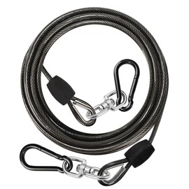 Petbobi Heavy-Duty Dog Tie-Out Cable - 10FT Extra Strong Wire Cable for Large Pets Up to 300Lbs, Rust Proof Dogs Leash with Carabiners and 360° Swivel, Pet Leads for Yard Camping Outside, Black