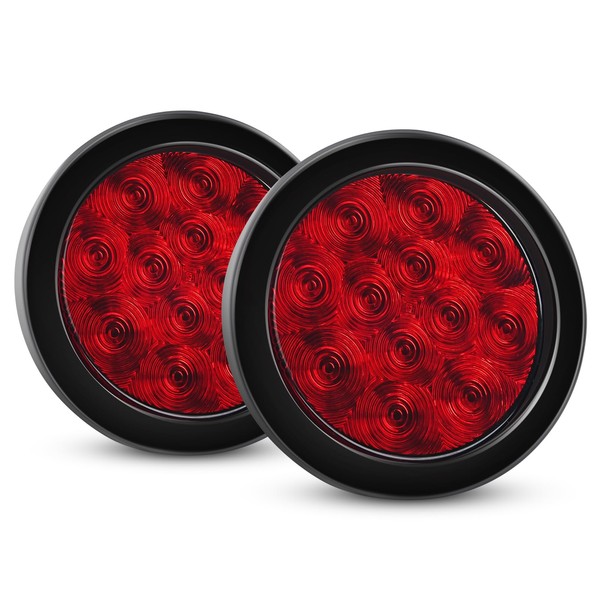 Nilight - TL-18 2PCS 4" Round Red LED Trailer Tail Lights w/Surface Mount Grommet Plugs IP67 Stop Brake Turn Tail Lights for Truck Trailer RV Jeep, 2 Years Warranty