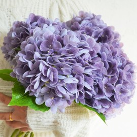 IPLNTS 4pcs Real Touch Hydrangea Artificial Flowers Faux Hydrangea Flowers Fake Hydrangeas Realistic with Stems for Vase Indoor Family Living Room Wedding Party Office Table Decoration (Dark Purple)