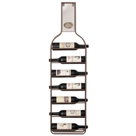 Vintiquewise Decorative Wall-Mounted 7-Bottle Metal Wine Rack with Mesh Cork Catcher, Stylish Champagne, White, and Red Wine Storage for Living Room, Kitchen, Dining Room, and Bar Décor, Brown