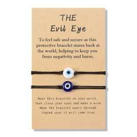 YELUWA 2Pcs Black Evil Eye Bracelets for Women Men Good Luck Jewelry Nazar Kabbalah Protection Couple Friendship Family Ojo Turco Strings Lucky Charm Gifts for Valentine
