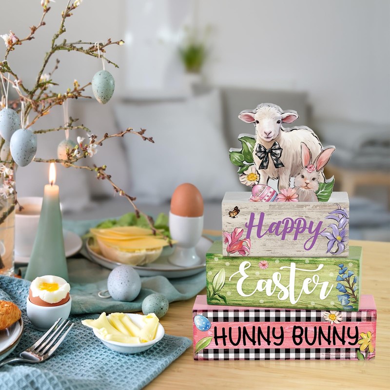 4 Pcs Easter Table Decorations Bunny Tiered Tray Decor Wooden