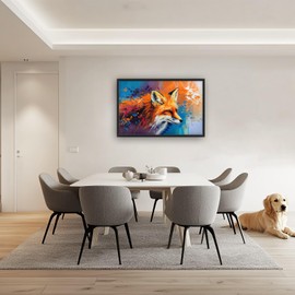 Fox Large Framed Wall Art Abstract Fox Animal Pictures Oversized Wall Decor Graffiti Canvas Print Painting Aesthetic Modern Artwork for Living Room Bedroom Office Bathroom Home Decor 36L x24W