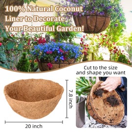 Legigo 4 Pack 20 Inch Hanging Basket Coco Liners Replacement, 100% Natural Round Coconut Coco Fiber Planter Basket Liners for Hanging Basket Flowers/Vegetables