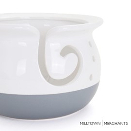 Milltown Merchants White Yarn Bowl - Yarn Holder - Knitting Accessories - Artisan Knitting Bowl - Ceramic Yarn Ball Holder - Great for Knitting, Crochet, and Yarn Storage