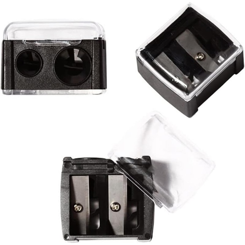 Black Makeup Pencil Sharpener,Dual Holes Eyeliner Sharpener with Cover Mechanical