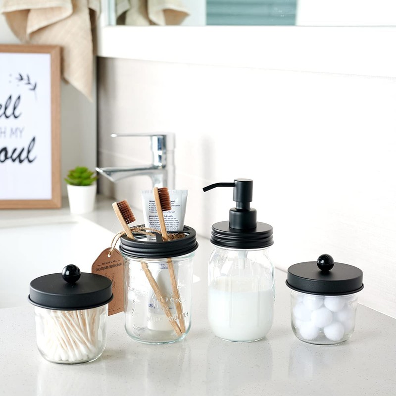 Amolliar Mason Jar Bathroom Accessories Set(4 Pcs) -Lotion Soap Dispenser