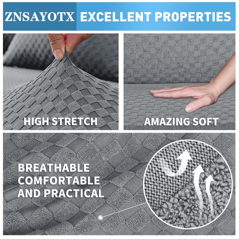 ZNSAYOTX Sectional Couch Covers, Stretch Jacquard Slipcovers with Elastic Bottom