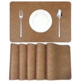 EDanle Cowhide Pattern Faux Leather Placemats Set of 6,Heat Resistant Non-Slip Waterproof Wipeable Washable Kitchen Dining PU Table Place Mats,Double-Sides Available,Light Coffee
