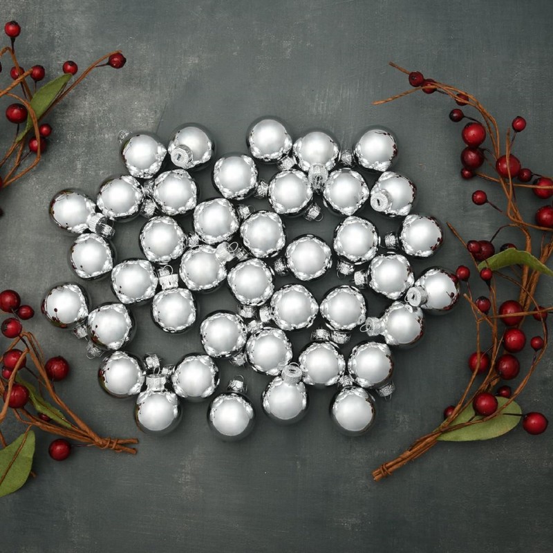 40ct Shiny Silver Glass Ball Christmas Ornaments 1