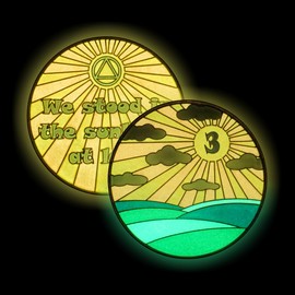 3 Year Sobriety Chip | Sunlight of The Spirit AA Coin Recovery Gift Affirmation Token | Glow in The Dark Gold Plated Medallion