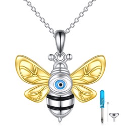 Evil Eye Urn Necklaces for Ashes Sterling Silver Bee Cremation Jewelry Ashes Keepsake for Women