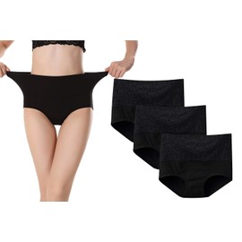 3-Pack High Waist Tummy Control Panties for Women, Cotton Underwear No Muffin Top Shapewear Brief Panties (3-Pack, Small)