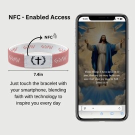 TRANSDECA Pack of 2 Bible Verse Bracelets, Inspirational Christian Wristbands with NFC and Red String Faith Bracelet for Men and Women, First Communion Gift (Pink and Red String)