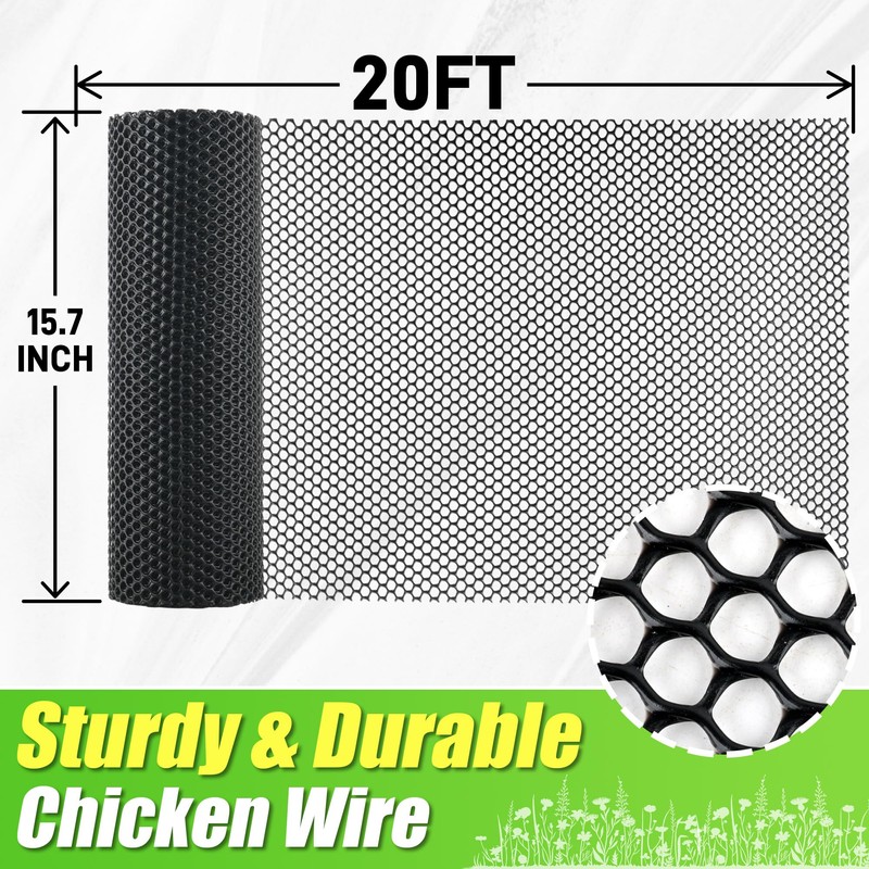Black Plastic Wire Mesh Fence Roll - 15.7IN x 20FT