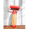 Wooden Massage Roller with Textured Handle, Red Acupressure Body Massager