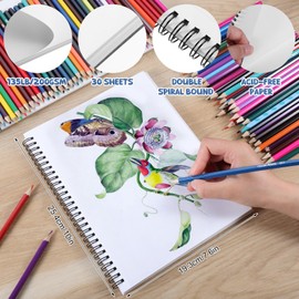 135lb/200gsm Marker Paper Pad, 7.6×10in Double Sided Bleedproof Sketch Pad, 30 Sheets Art Paper Spiral Sketchbook, Smooth Alcohol Marker Paper Painting Coloring Paper for DIY, Gift, Christmas