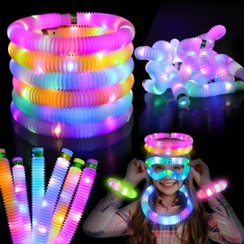 Light Up Glow Sticks Fidget Pop Tubes, 24 Pack Glow in The Dark Party Supplies Toddler Sensory Toys, Glow Stick Thanksgiving Christmas Party Favors Party Pack Gifts for Kids