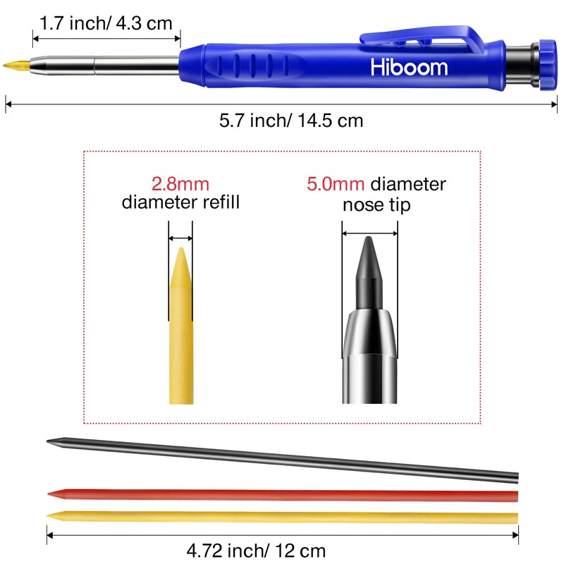 3 Pack Solid Carpenter Pencil with 21 Refill, Long Nosed