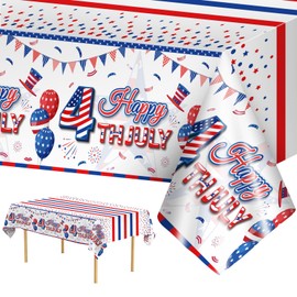2 Pack Happy 4th of July Tablecloth Decorations - Fourth of July Table Cloth, Plastic Disposable Rectangle Table Cover for Patriotic Independence day Tables Decor Party Supplies Favors,108 x 54 Inch
