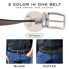 GENEMEN Reversible Leather Belt for Mens Casual Golf Jean Suit Ratchet Belt With Single Prong Buckle 2 in 1 (Black/Brown,120)