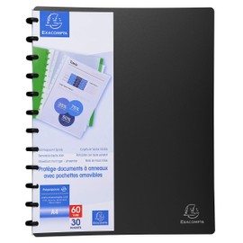 Exacompta 86351E Display Folder (30 Pockets (60 Views) Opaque, Repositionable Document Pockets, DIN A4, Pack of 1, Black