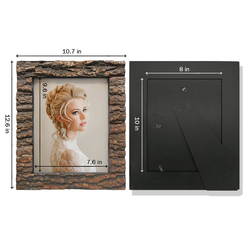 IKEREE 8x10 Rustic Wood Picture Frame with Real Bark，Solid Wood