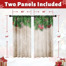 Culudea Christmas Curtains, Christmas Snowflake Tree Wood Sheer Curtains, Winter Rod Pocket Drapes for Living Room, Kitchen, Bedroom, Window Treatments Semi Crinkle Curtain Panels,42"x 63",2 Panels