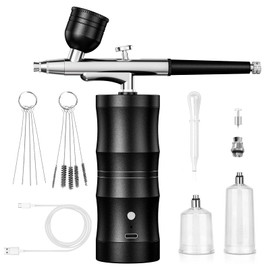 Airbrush Kit with Compressor Portable Airbrush Kit 48PSI High-Pressure Non-Clogging Air Brush Set Cordless Rechargeable with 0.3mm Nozzle and Cleaning Brush for Painting,Nail Art, Makeup (Black)