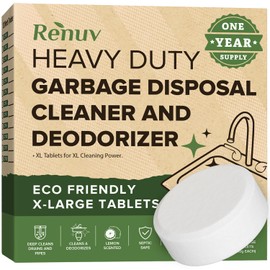 Renuv® Garbage Disposal Cleaner and Deodorizer Tablets Drain Freshener, Foaming Citrus Scent, Sink Odor Refresher for Kitchen Garbage Disposer Cleaning (12 XL Tablets - One Year Supply)