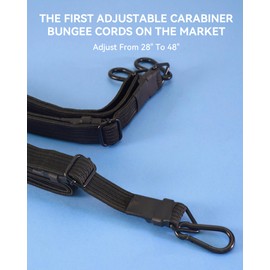 48 Inch Adjustable Carabiner Bungee Cords with 190 Lbs Max Break Strength - Adjust from 28" to 48" - Heavy Duty Flat Carabiner Bungee Straps with Upgraded Hooks for Tents, Cargo, Luggage, etc (4 Pcs)