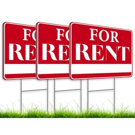3X For Rent Plastic Signs with Metal Wire H-Stakes - 16x12 inch Outdoor Lawn Sale Sign for Real Estate Agents - Lawn Signs with Stakes and House for Sale Signs - Double-sided Home for Rent Lawn Sign