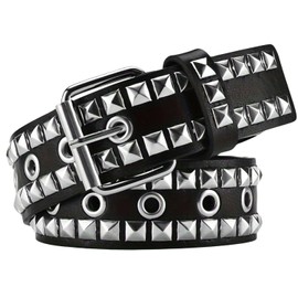 Ulekuke Metal Punk Rock Rivet Studded Belt for Women Men, Gothic Belt with Bright Pyramid Studs, Black Punk Rivet, One Size