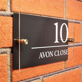 Badgemaster Layered Glass Effect Modern Anthracite Acrylic House Number Sign 20cm x 13cm Horizontal Line Right Aligned