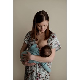 Three Little Tots Mommy Labor and Delivery Gown - Stretchy Soft Maternity and Nursing Nightgown (Floral, Large)