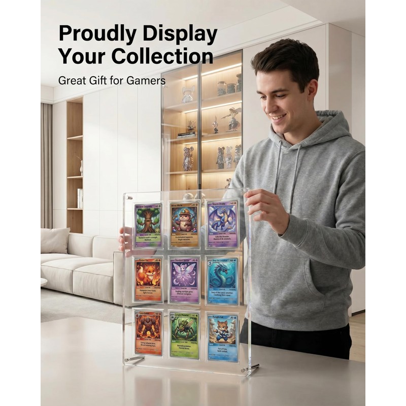 9-Card Acrylic Trading Card Display Frame, Wall or Desktop Stand